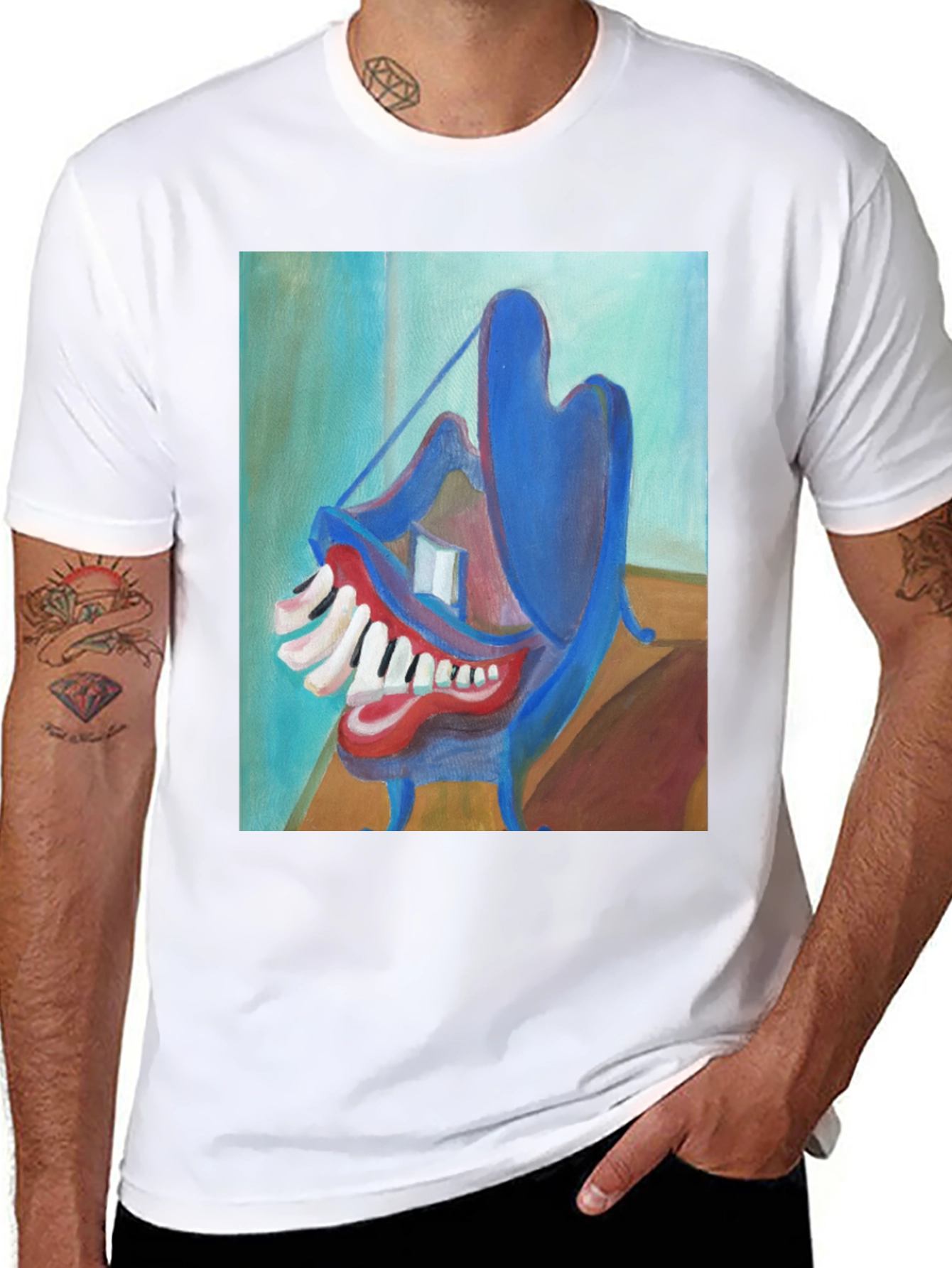 Abstract Teeth Painting on Black T-Shirt