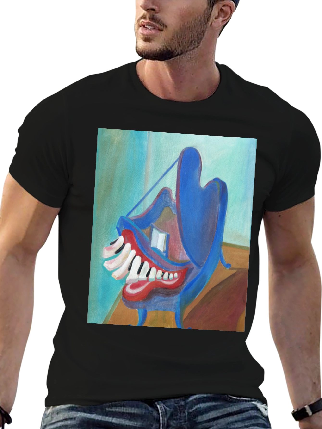 Abstract Teeth Painting on Black T-Shirt