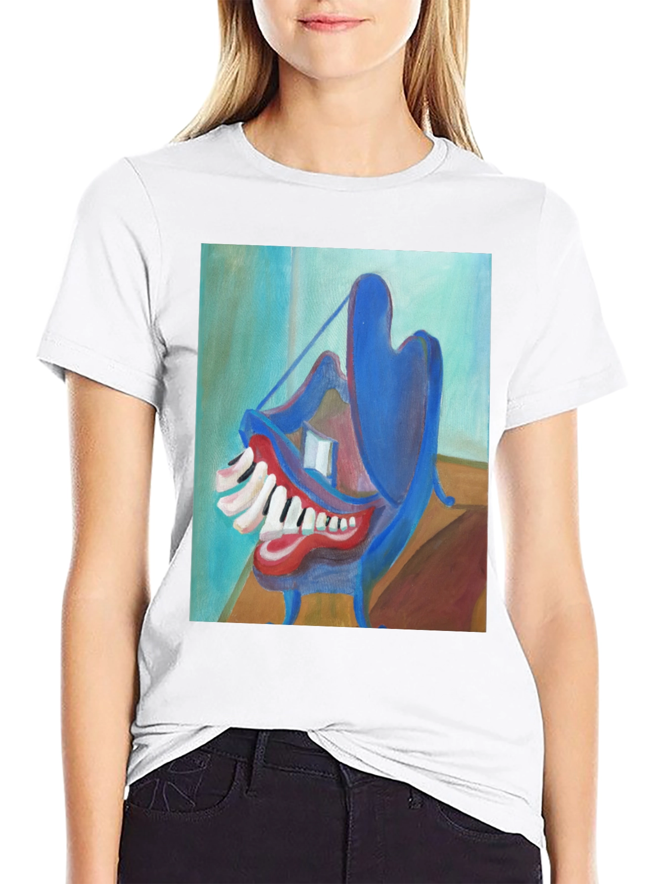 Abstract Teeth Painting on Black T-Shirt