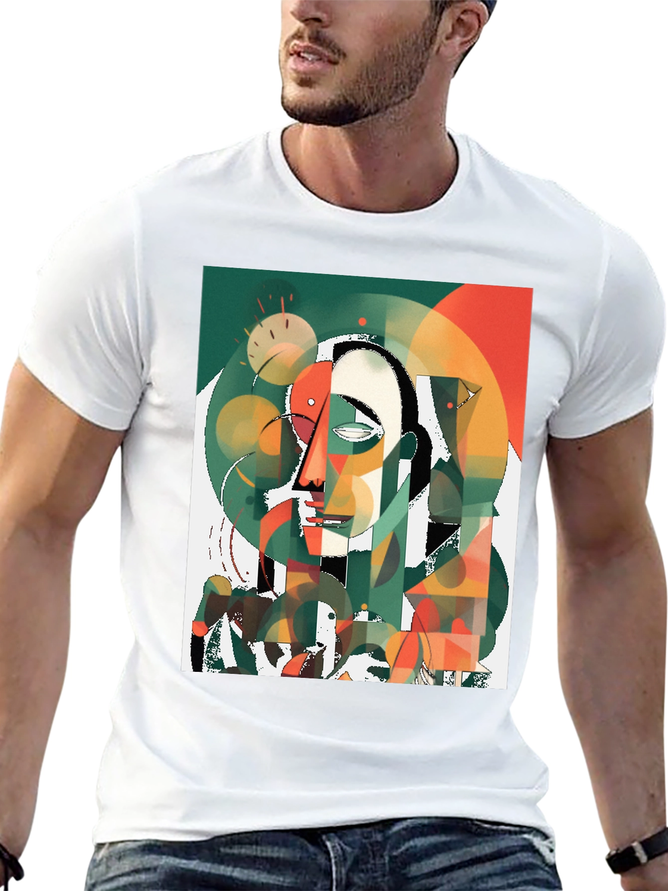 Abstract Art T-Shirt - Modern Geometric Face Design