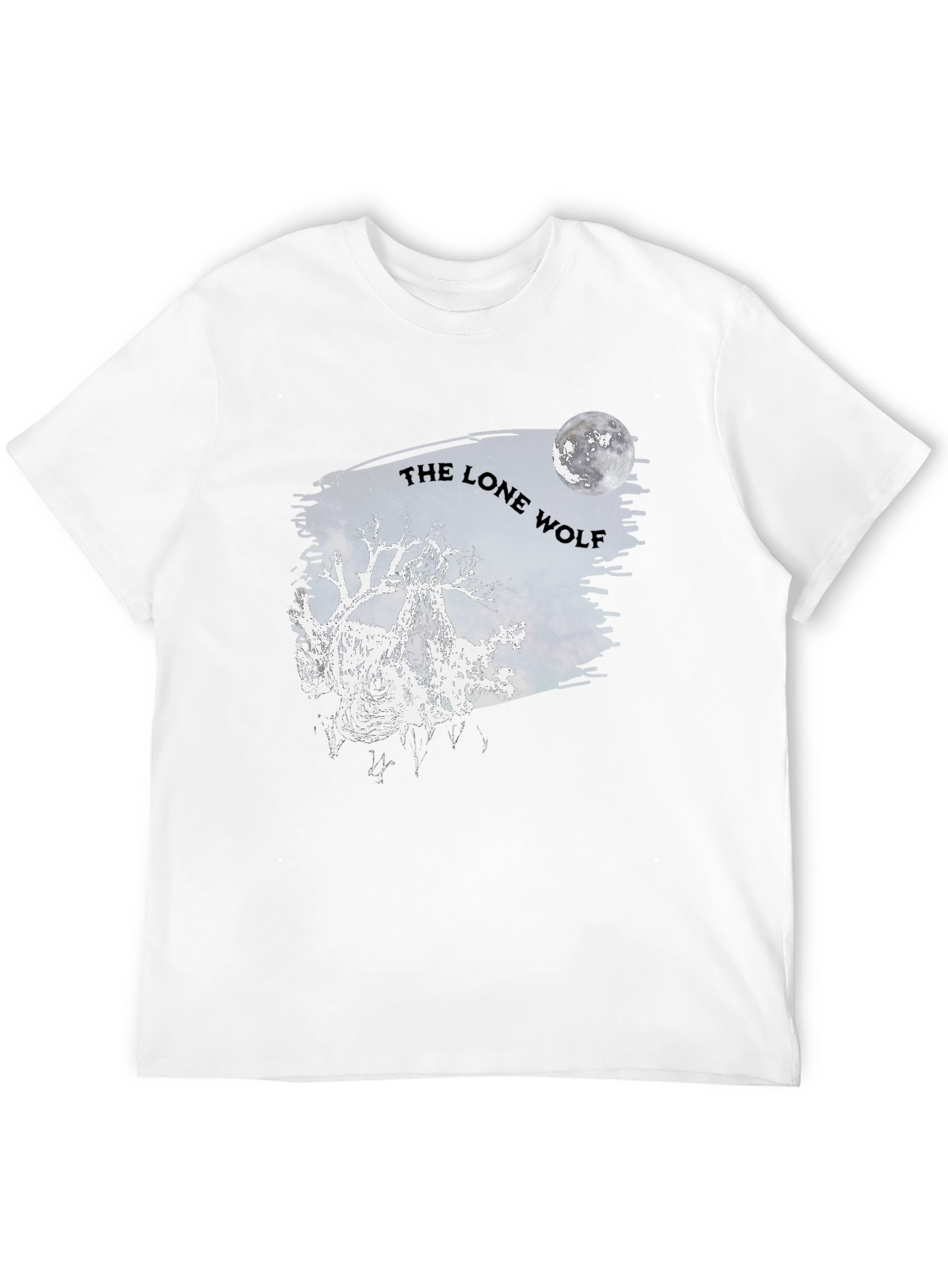 Lone Wolf Graphic T-Shirt - Moon Design Black Cotton