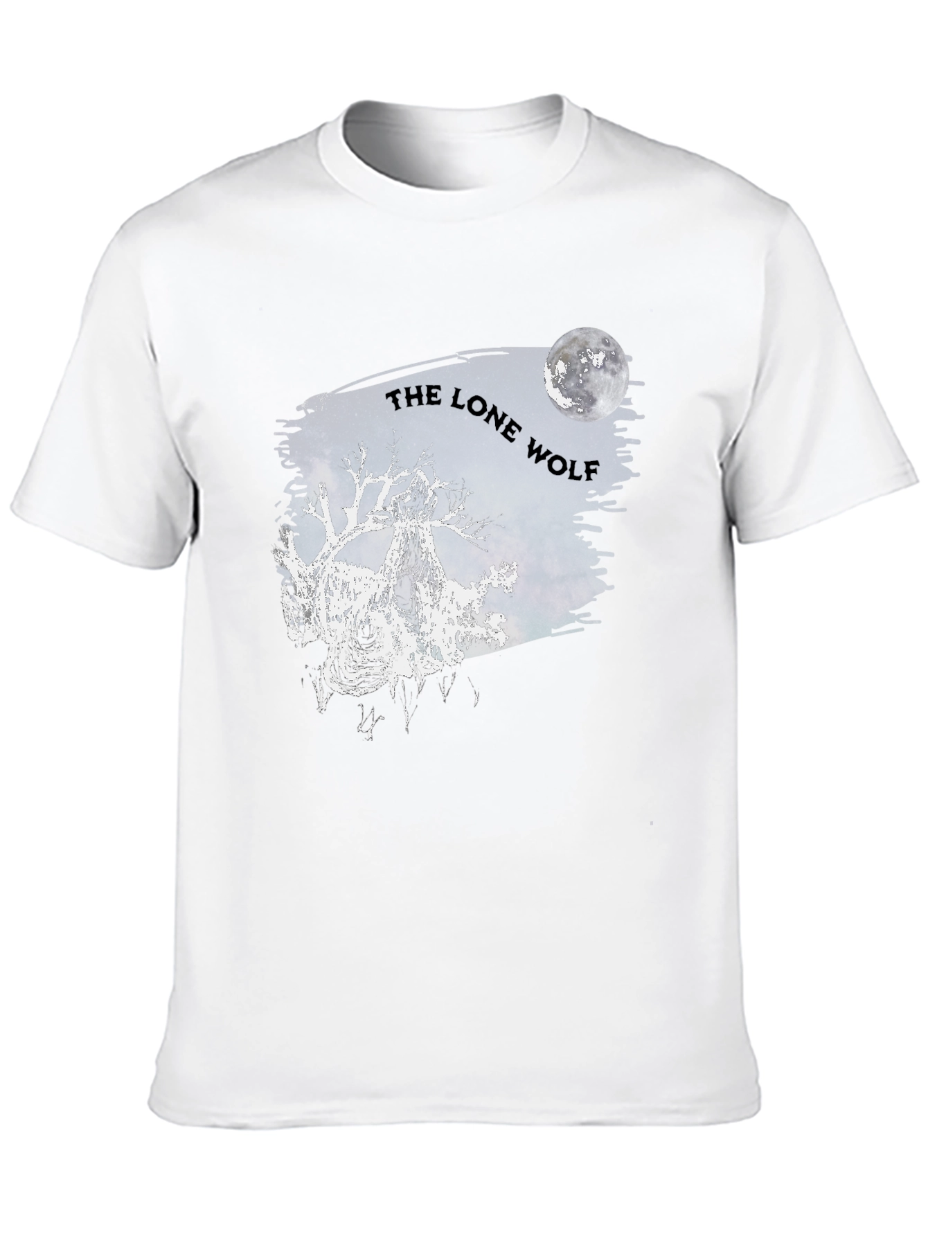 Lone Wolf Graphic T-Shirt - Moon Design Black Cotton