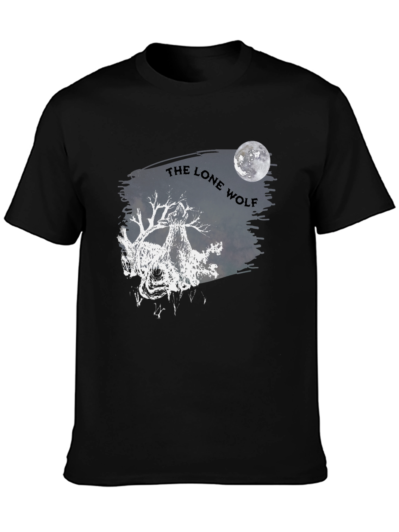 Lone Wolf Graphic T-Shirt - Moon Design Black Cotton