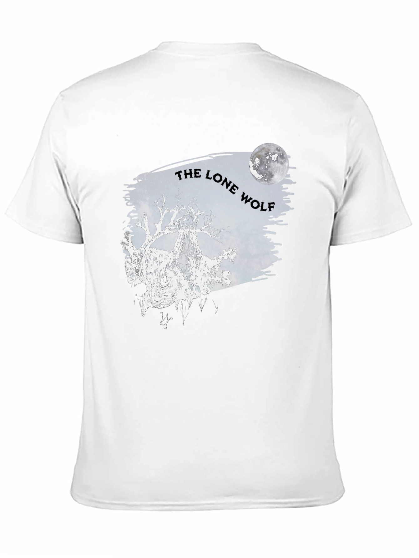 Lone Wolf Graphic T-Shirt - Moon Design Black Cotton