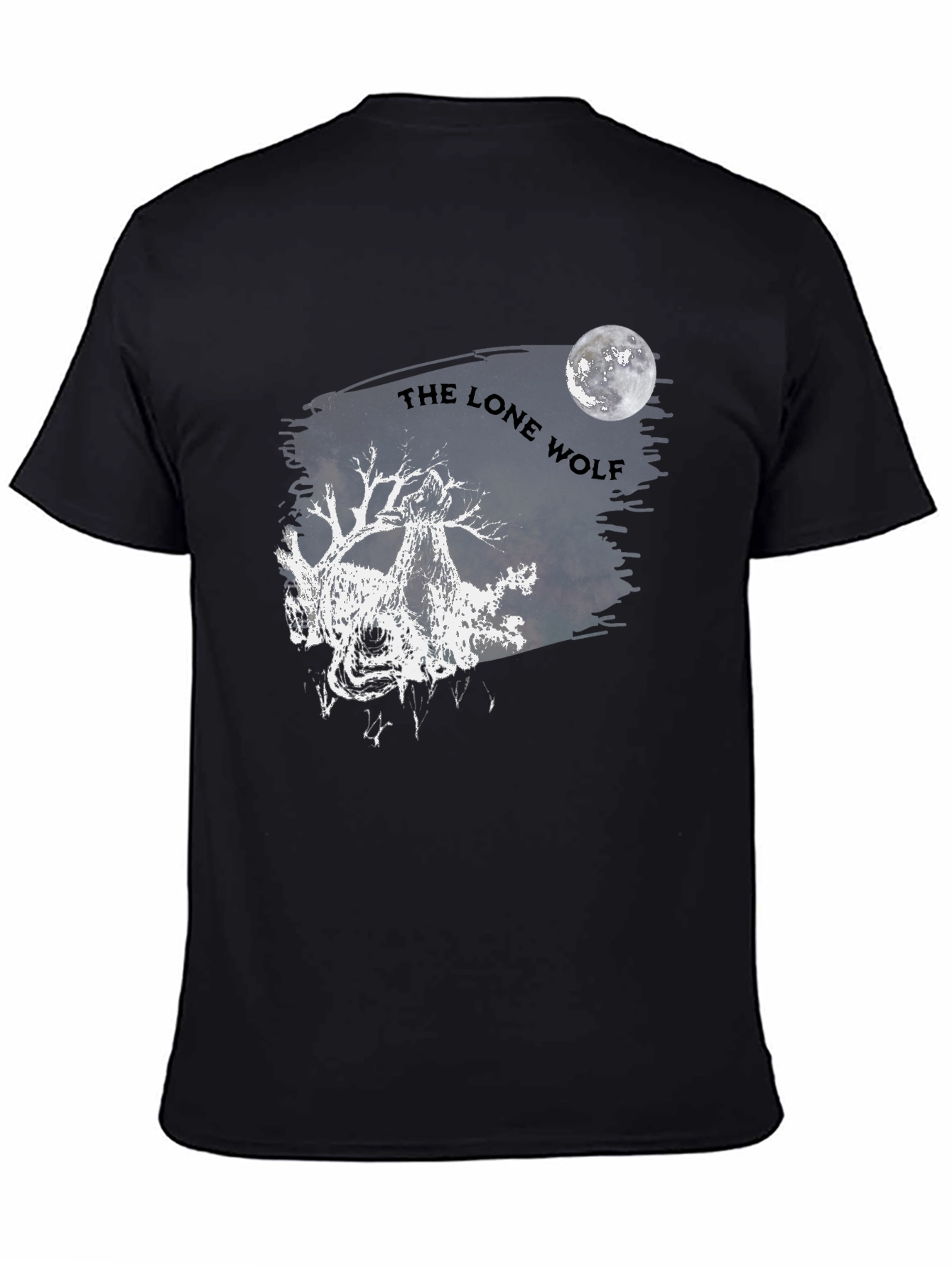 Lone Wolf Graphic T-Shirt - Moon Design Black Cotton