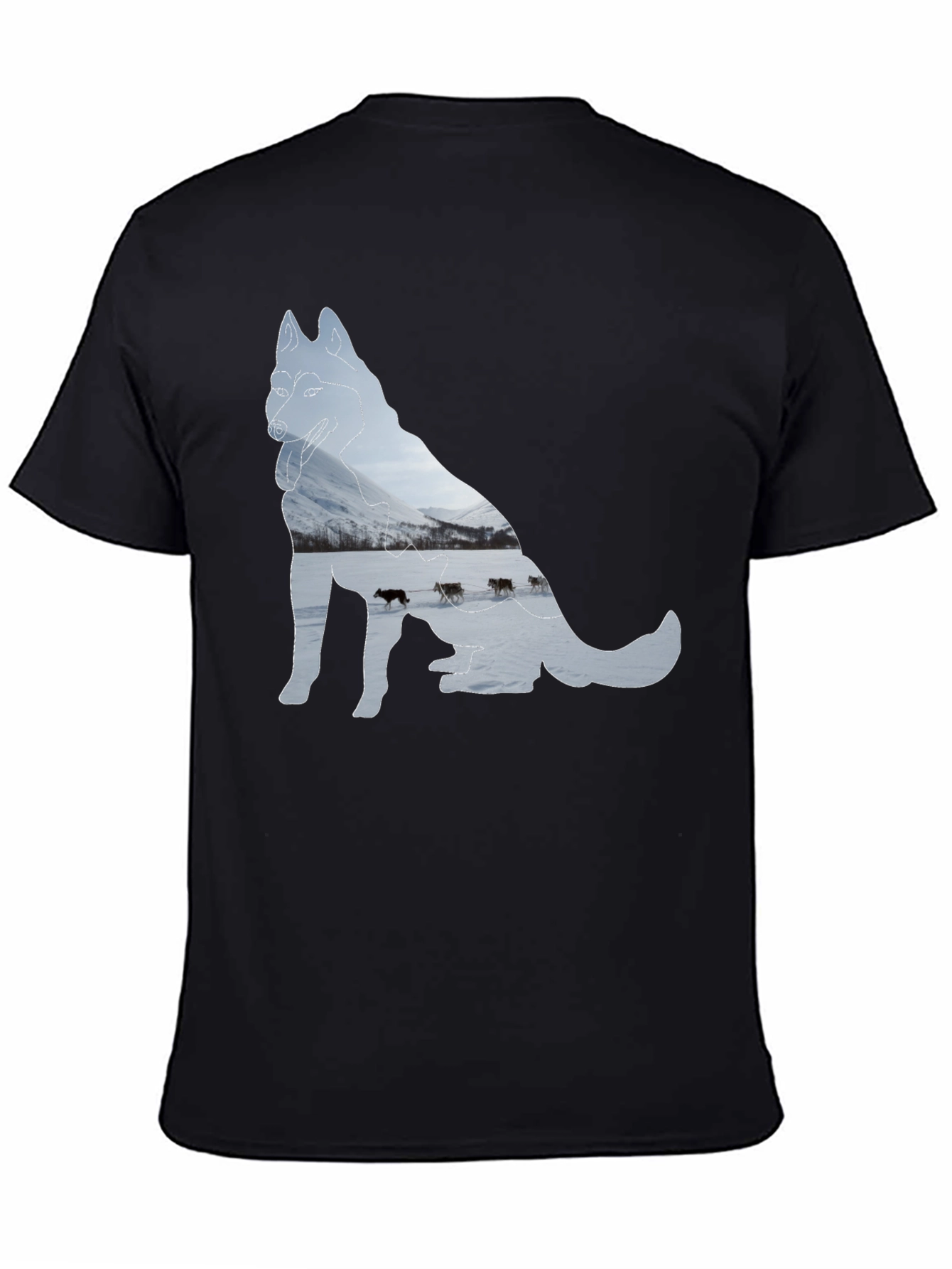 Husky Dog Sledding Graphic Tee - Black