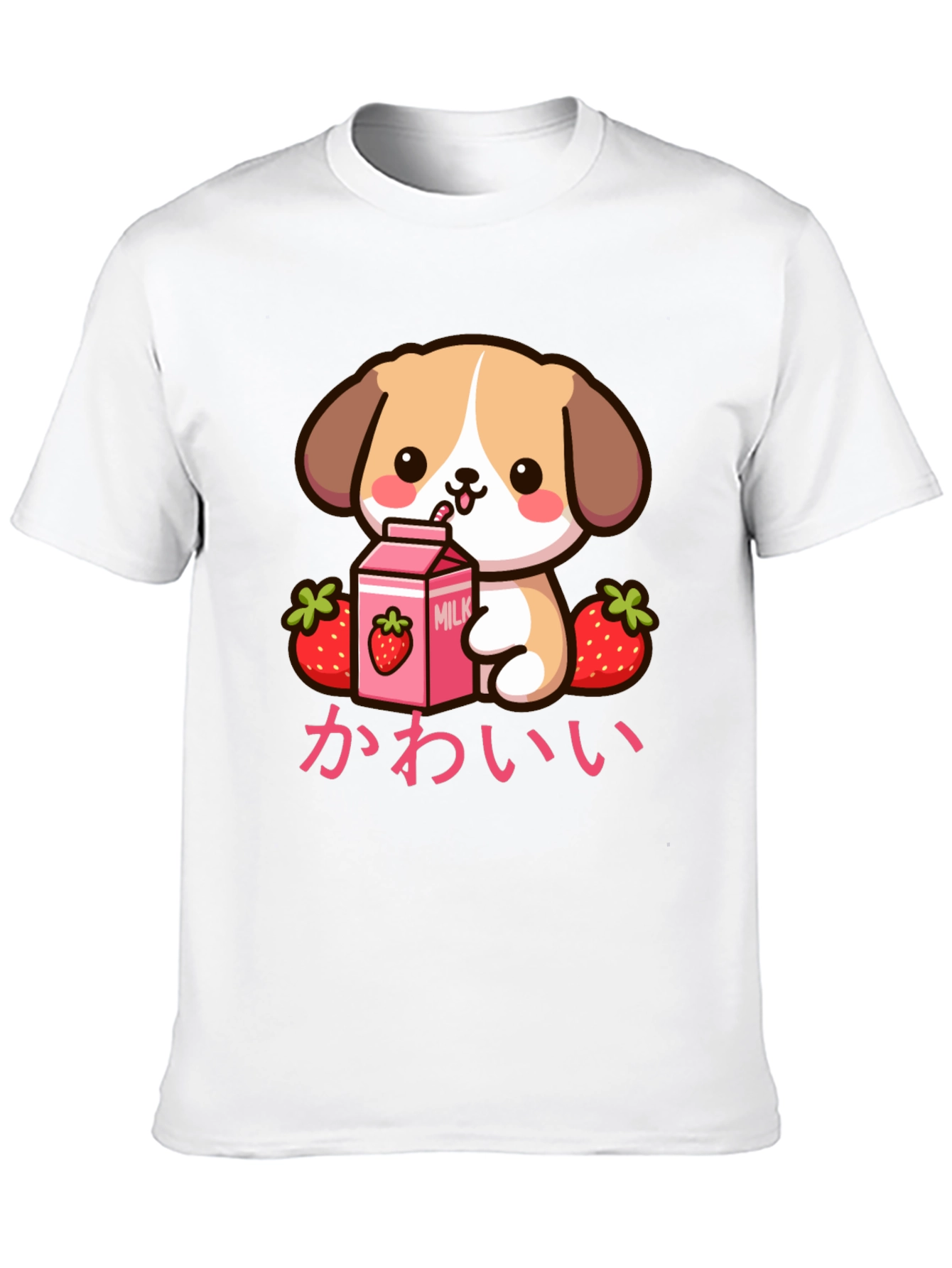 Kawaii Puppy Strawberry Milk Graphic T-Shirt