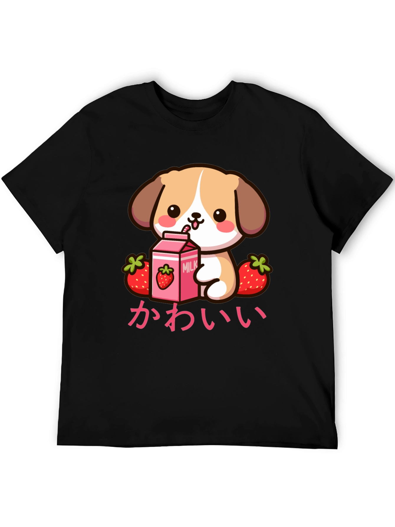 Kawaii Puppy Strawberry Milk Graphic T-Shirt