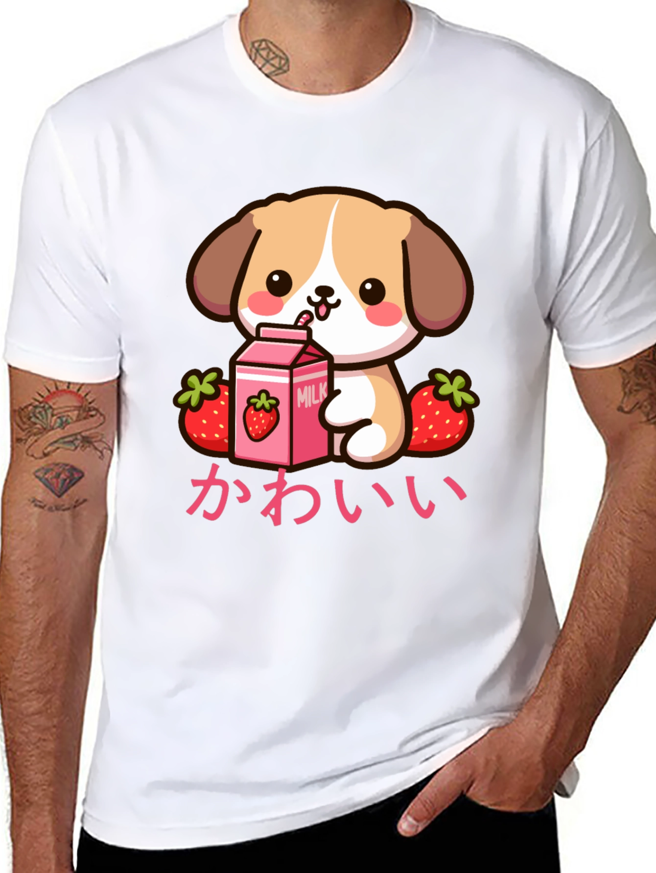 Kawaii Puppy Strawberry Milk Graphic T-Shirt