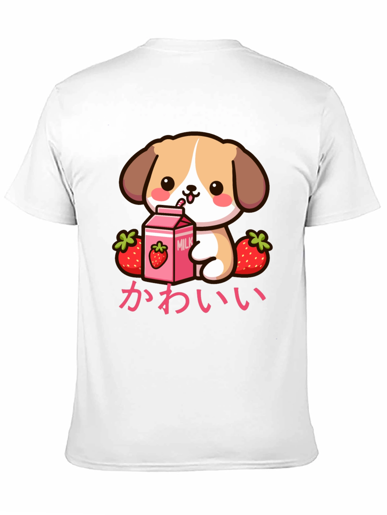 Kawaii Puppy Strawberry Milk Graphic T-Shirt