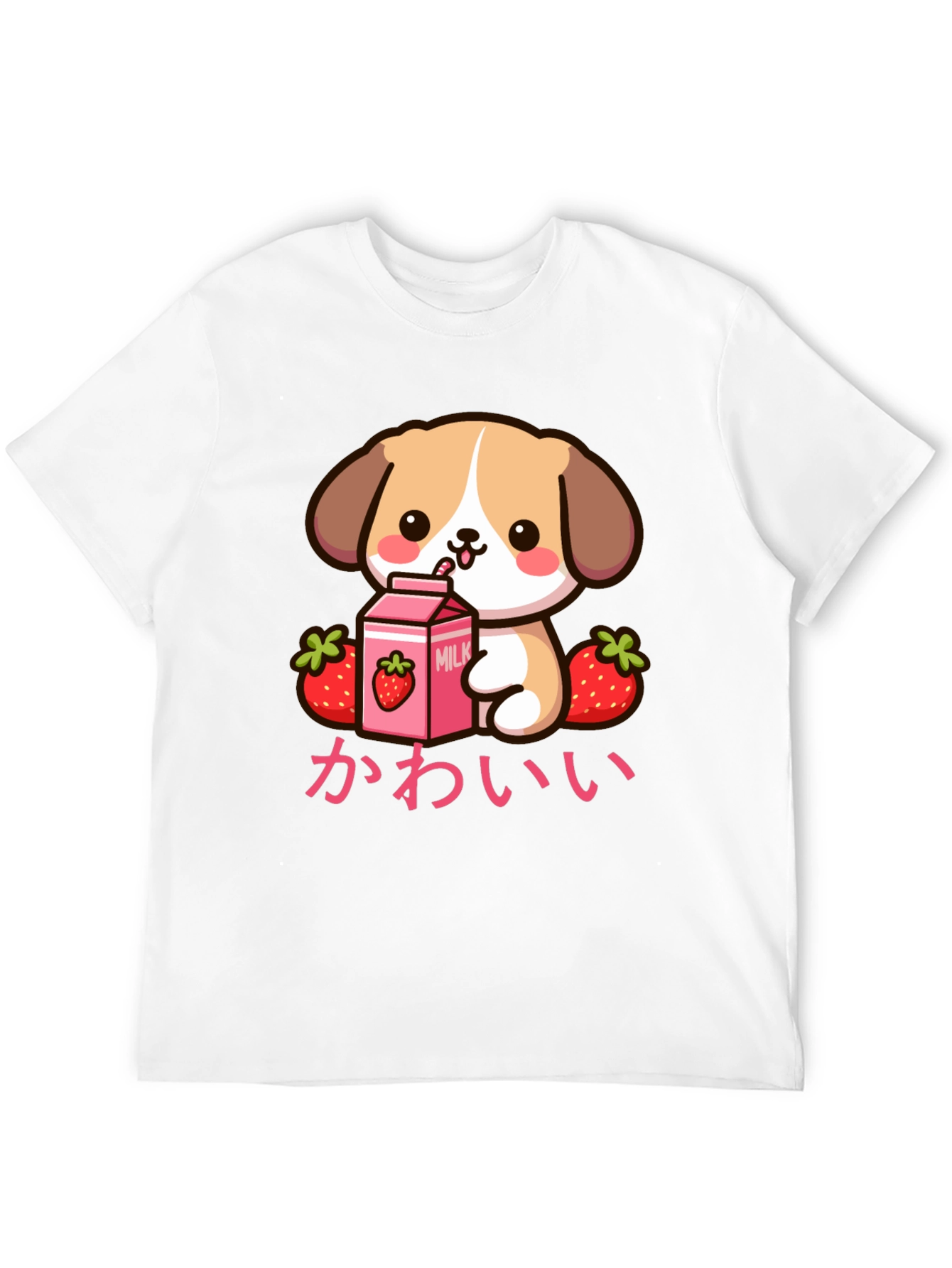 Kawaii Puppy Strawberry Milk Graphic T-Shirt