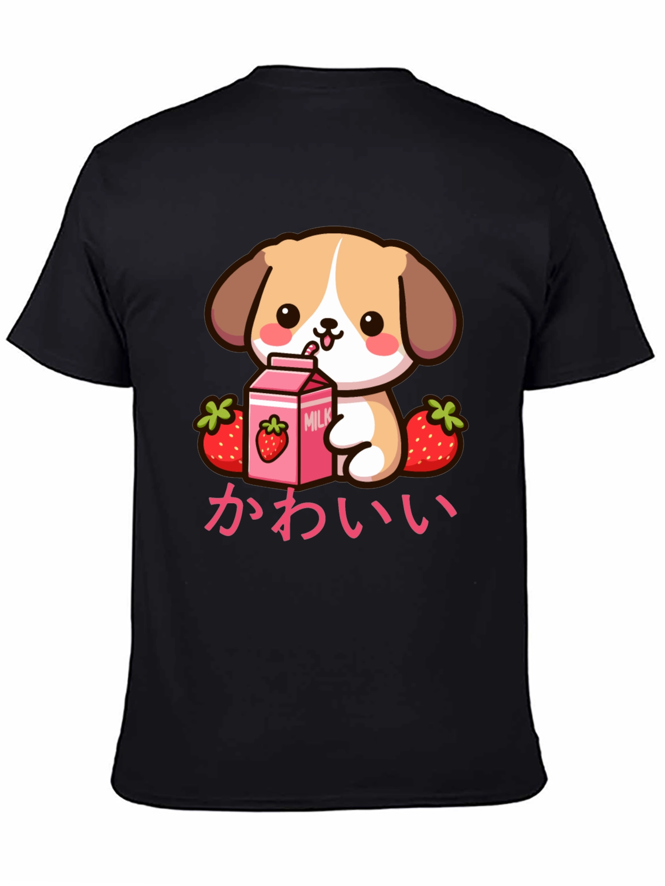 Kawaii Puppy Strawberry Milk Graphic T-Shirt