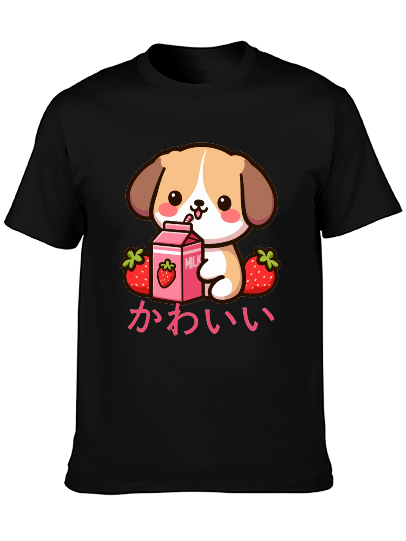 Kawaii Puppy Strawberry Milk Graphic T-Shirt