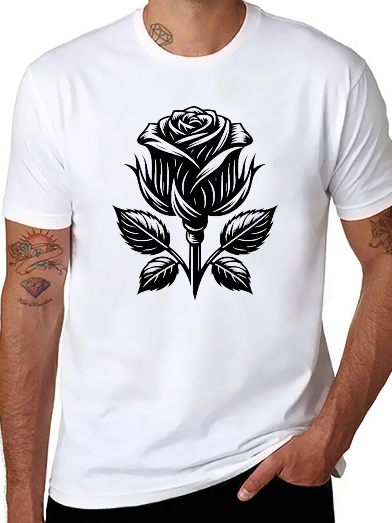 Black Rose Graphic Tee - Mens Casual T-Shirt