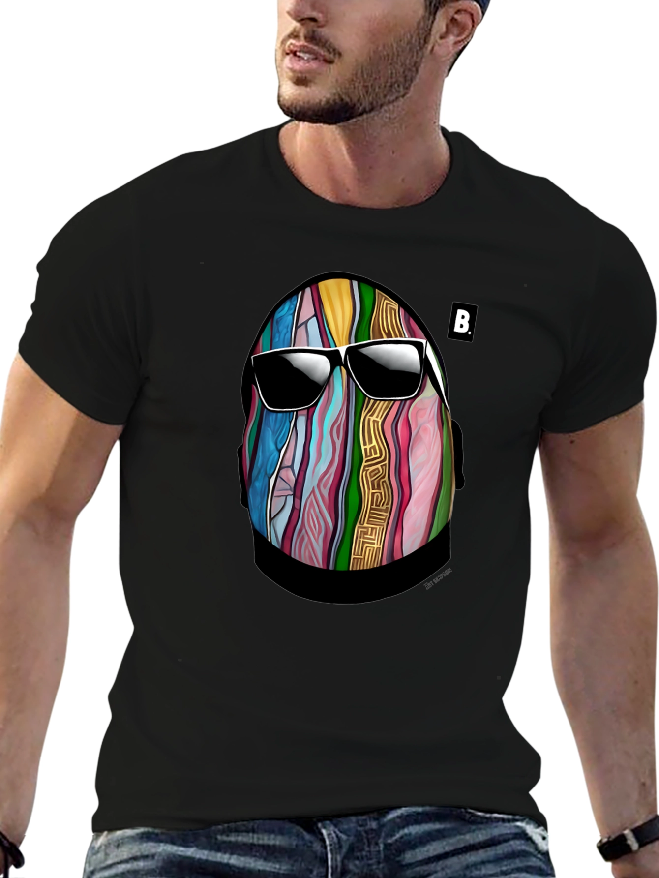 Abstract Face Graphic Mens Black T-Shirt