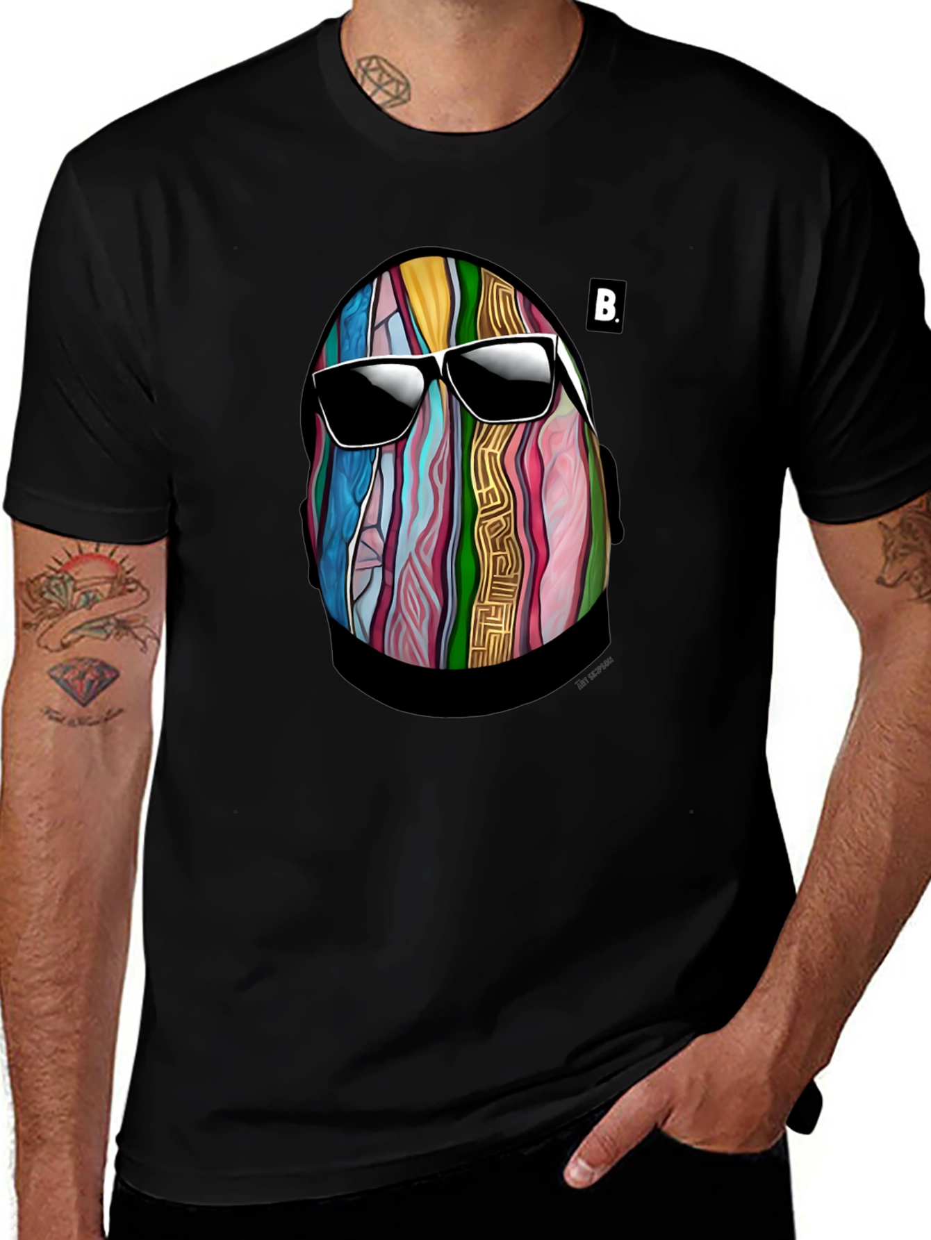 Abstract Face Graphic Mens Black T-Shirt