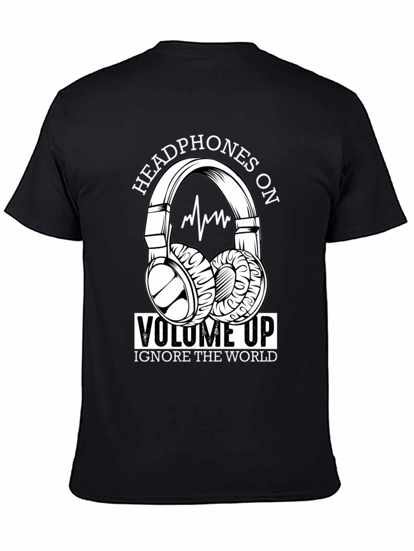 Headphones On Volume Up Black T-Shirt