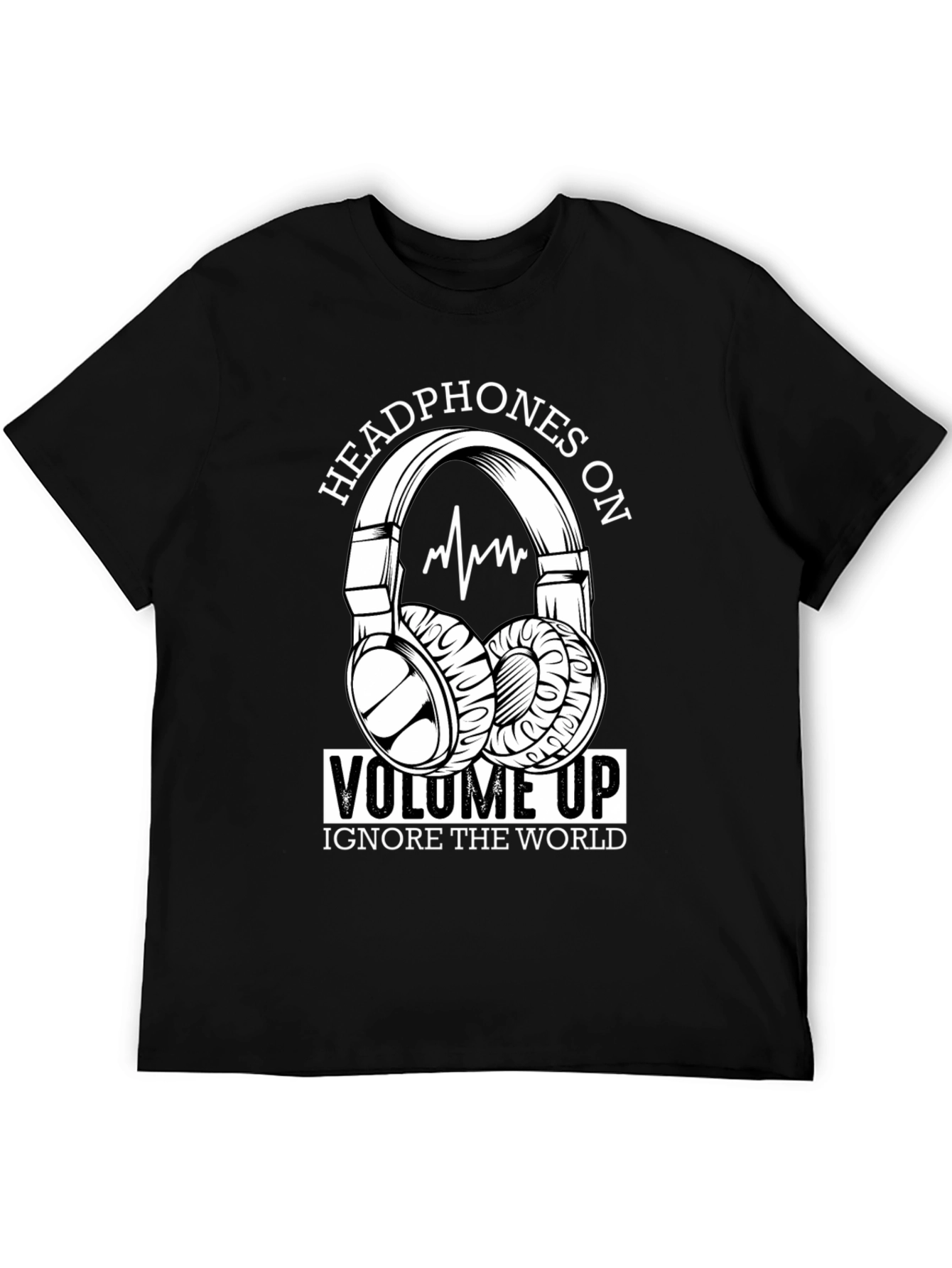 Headphones On Volume Up Black T-Shirt