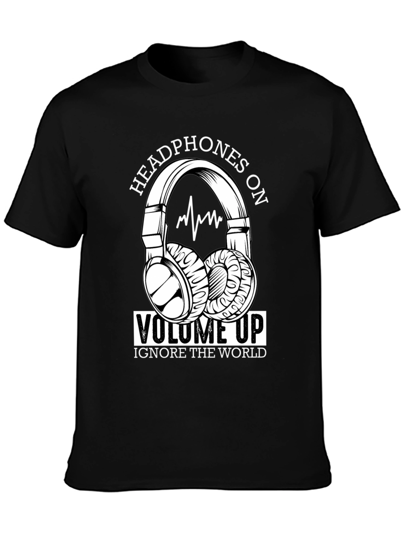 Headphones On Volume Up Black T-Shirt