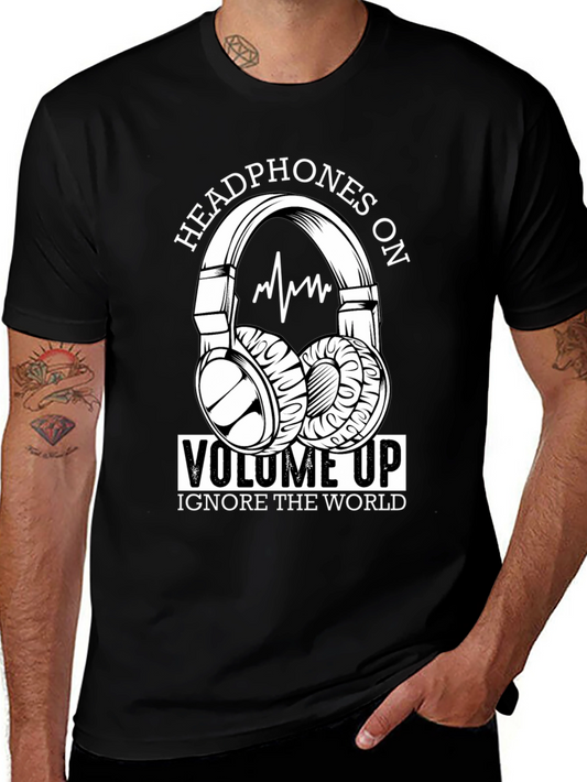 Headphones On Volume Up Black T-Shirt