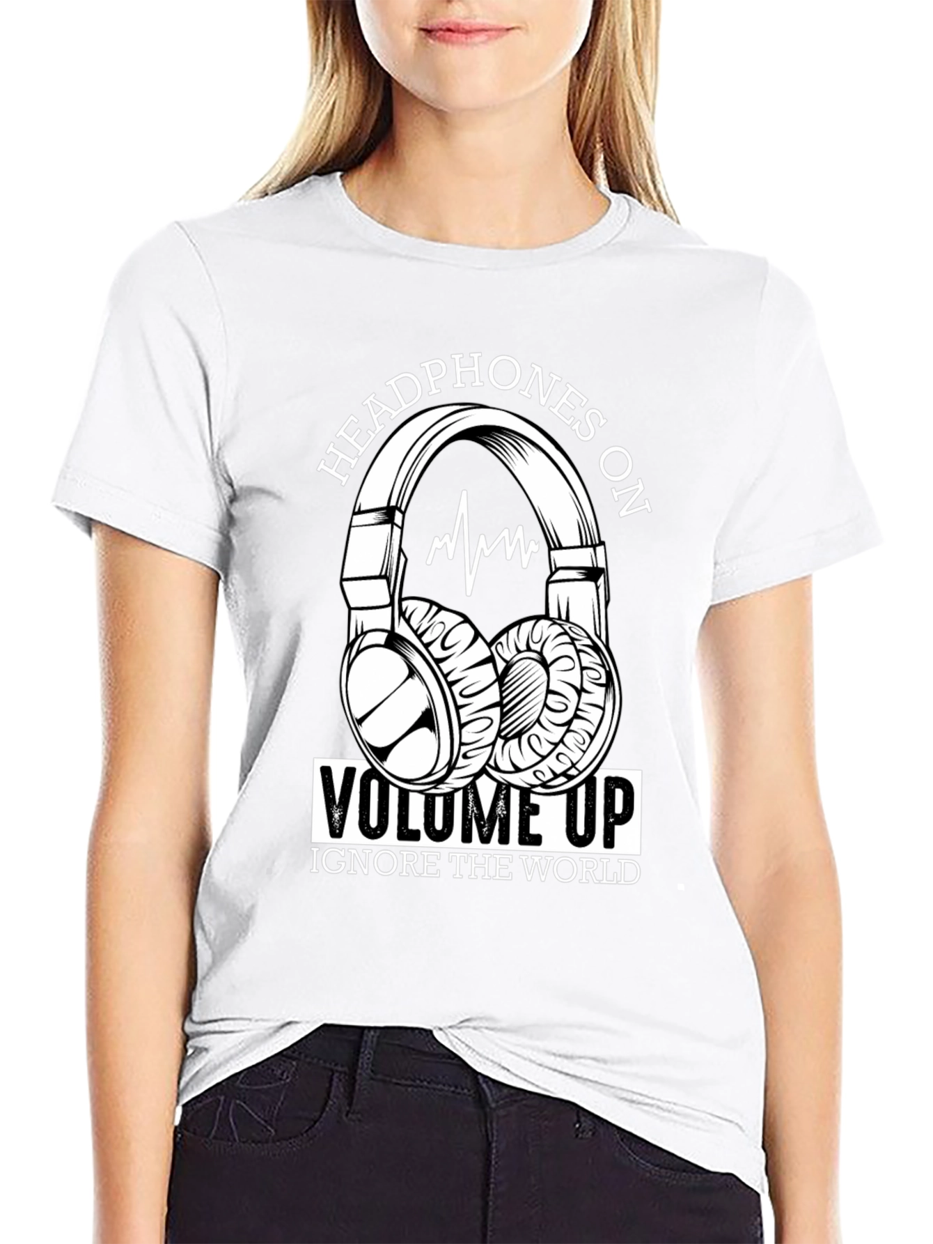 Headphones On Volume Up Black T-Shirt