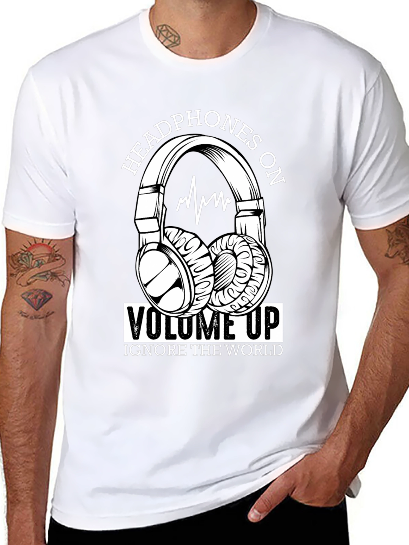 Headphones On Volume Up Black T-Shirt