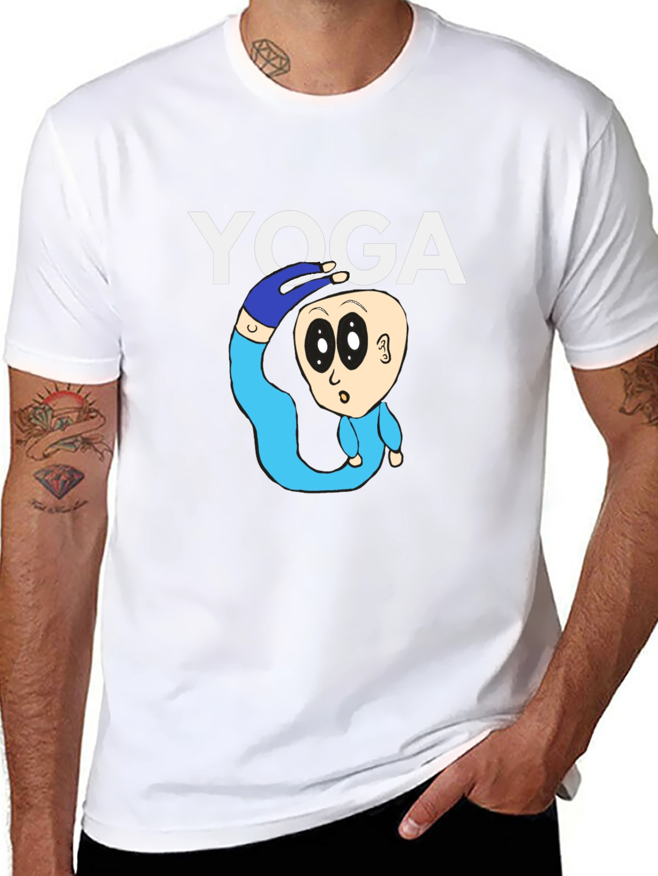 Yoga Cartoon Graphic Tee - Black Cotton T-Shirt