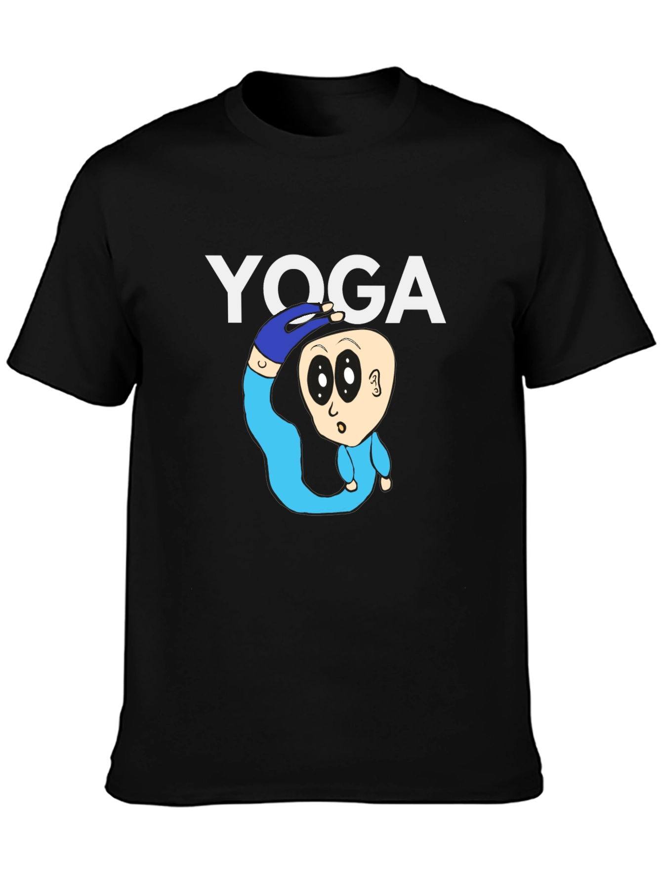 Yoga Cartoon Graphic Tee - Black Cotton T-Shirt