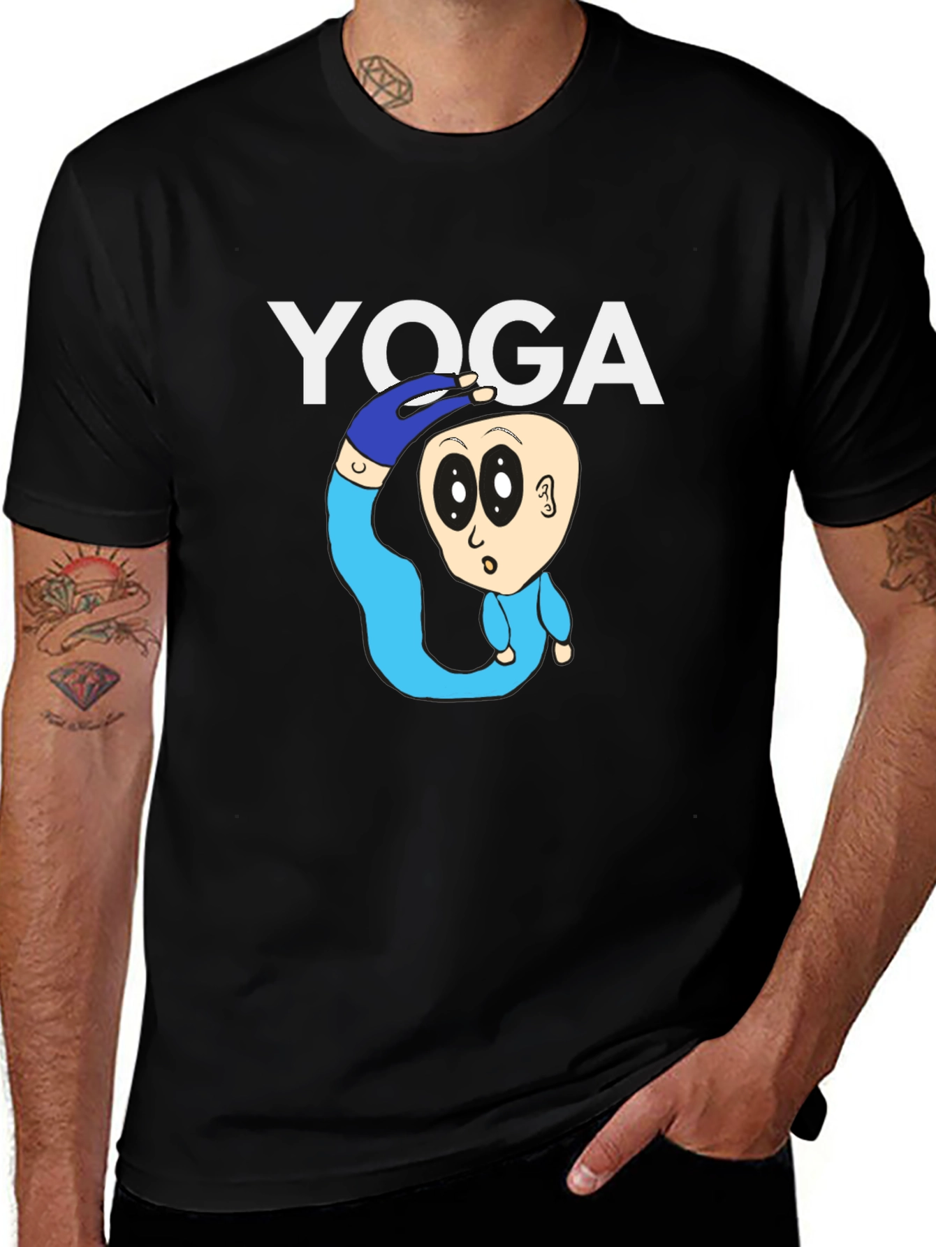Yoga Cartoon Graphic Tee - Black Cotton T-Shirt