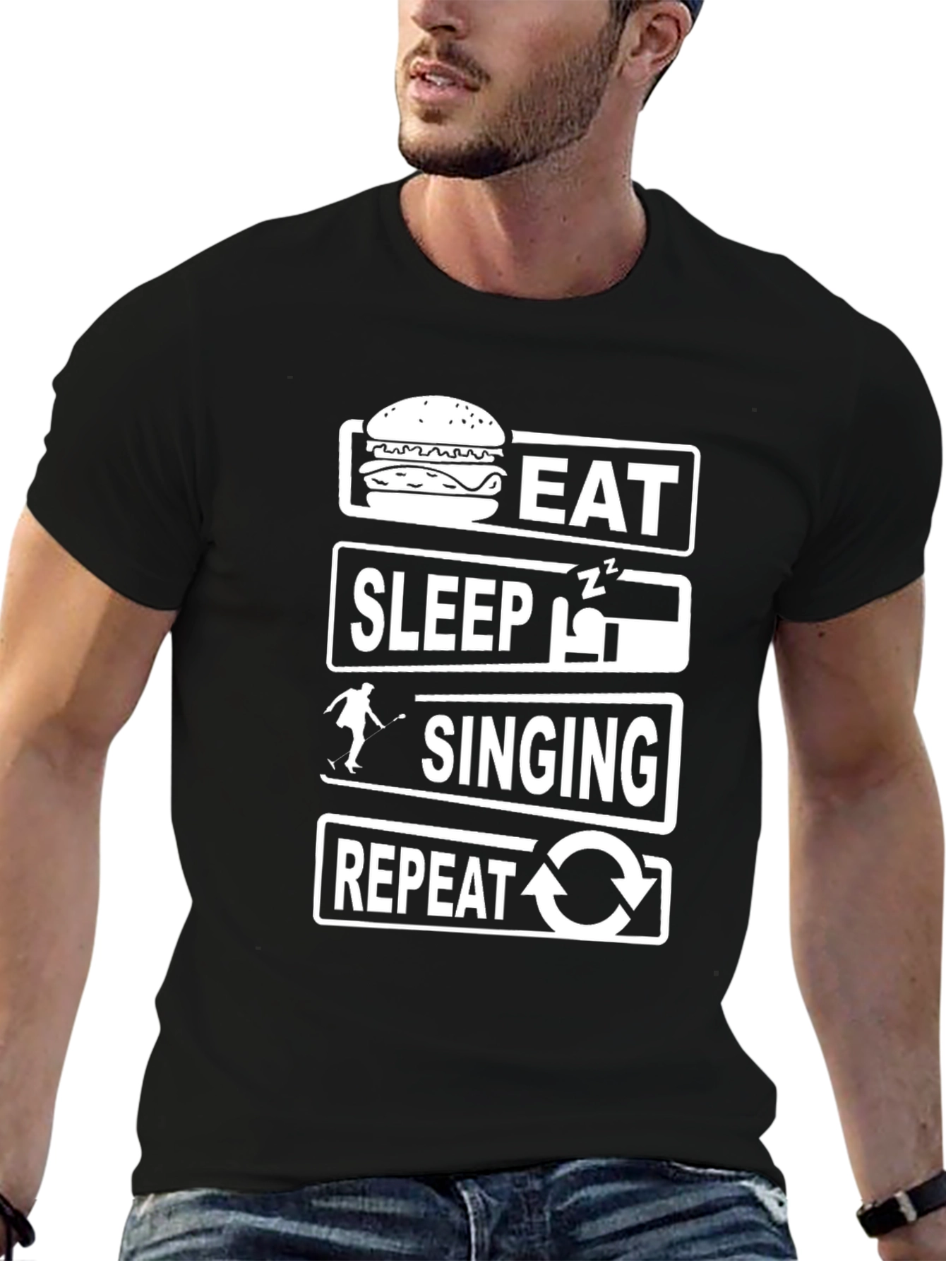 Eat Sleep Singing Repeat Black T-Shirt