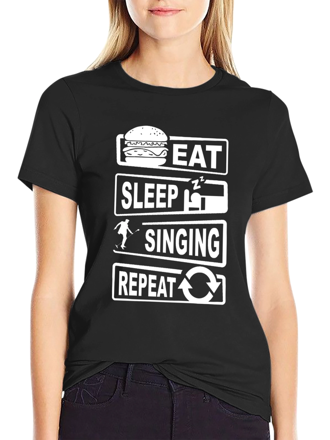 Eat Sleep Singing Repeat Black T-Shirt