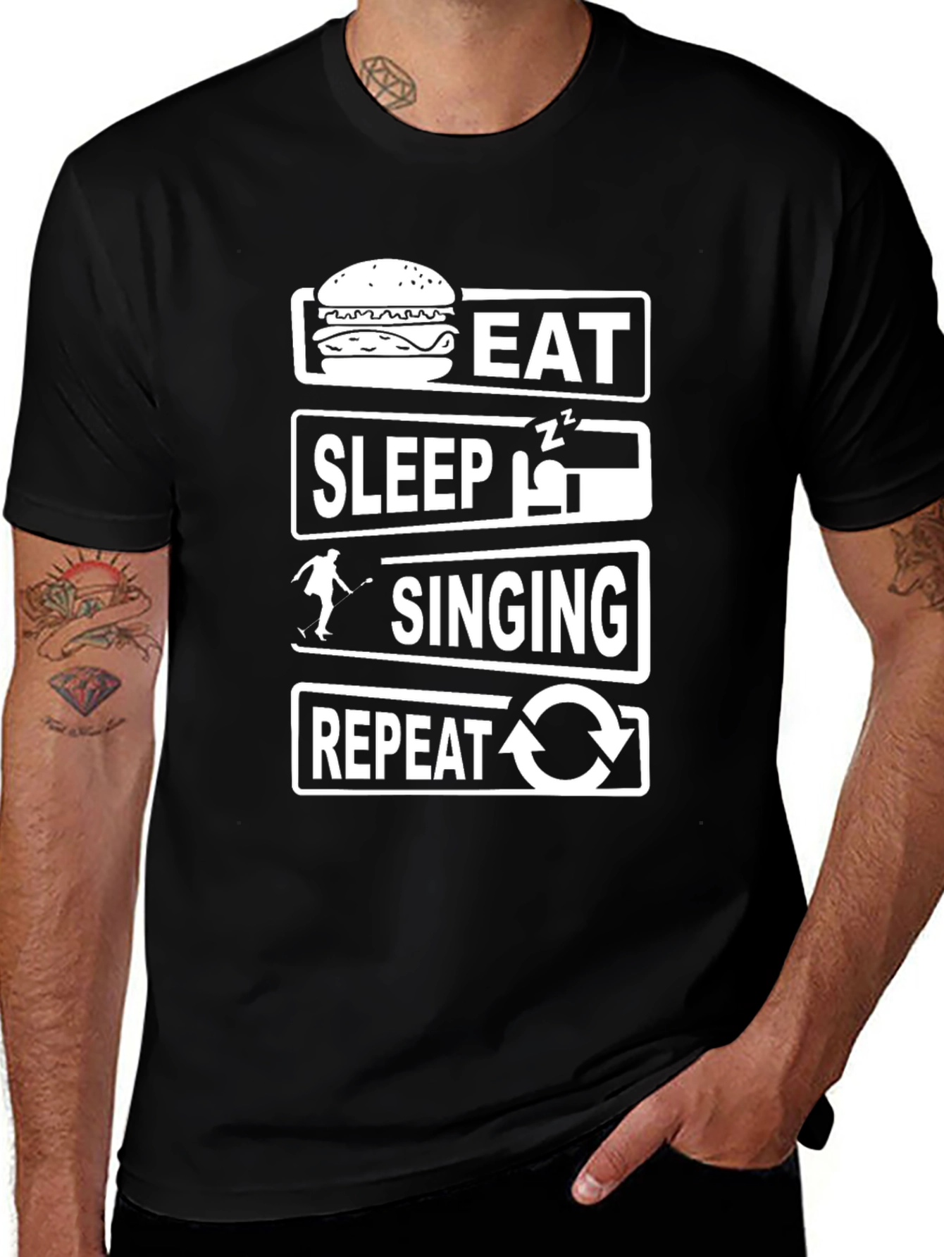 Eat Sleep Singing Repeat Black T-Shirt