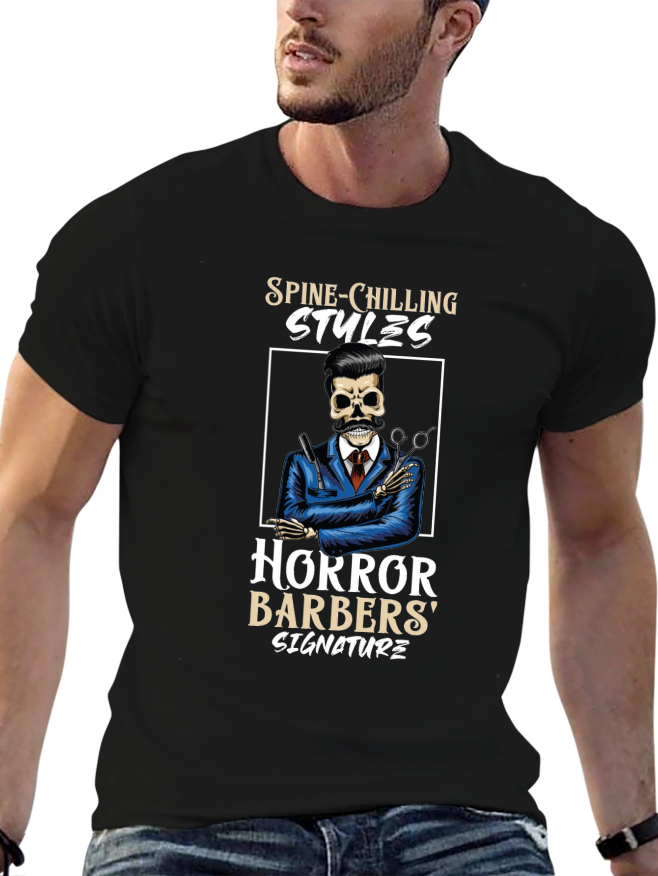 Spine-Chilling Styles Horror Barbers Signature T-Shirt