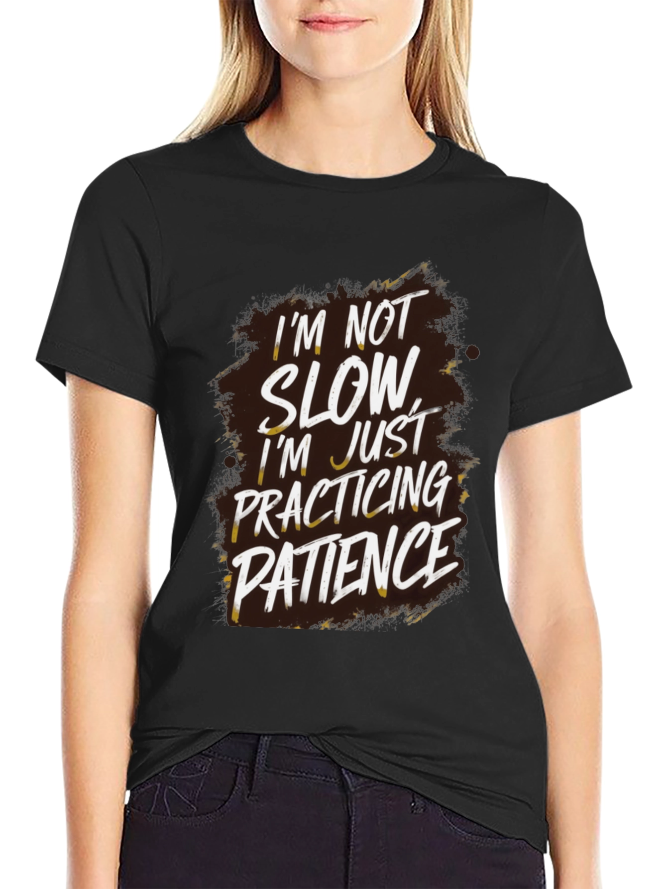 Funny Patience Quote Graphic Tee - Black Cotton T-Shirt