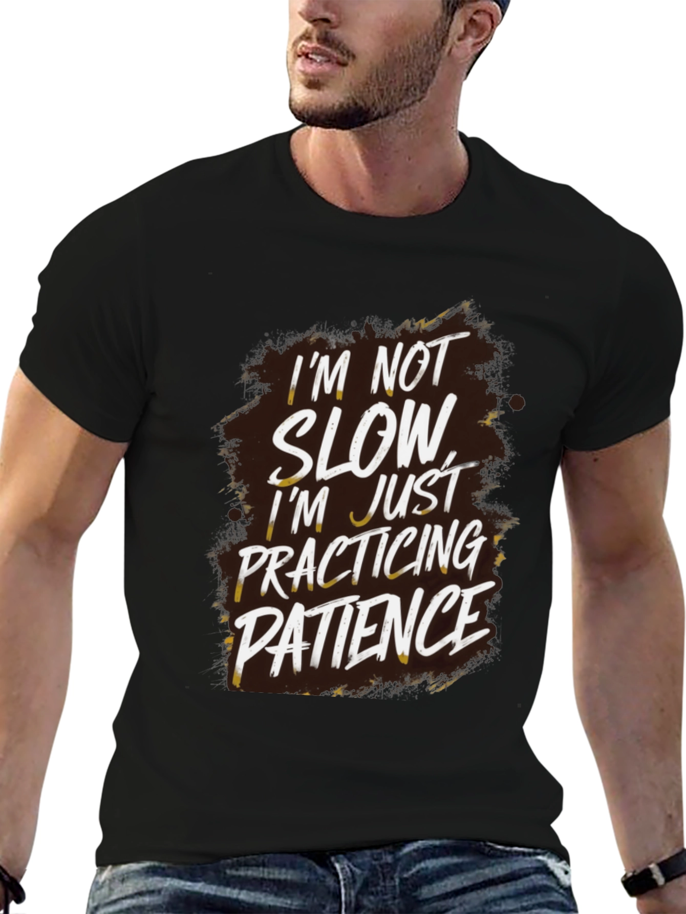 Funny Patience Quote Graphic Tee - Black Cotton T-Shirt