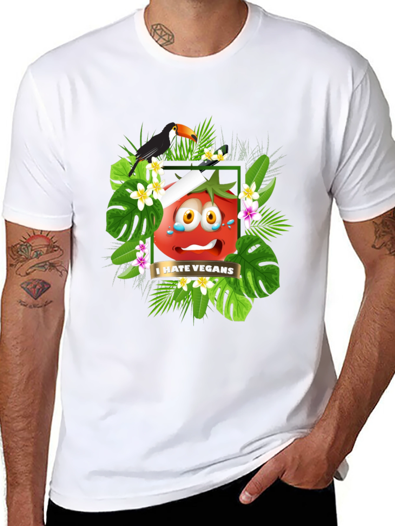I Hate Vegans Graphic T-Shirt - Tropical Tomato Tee