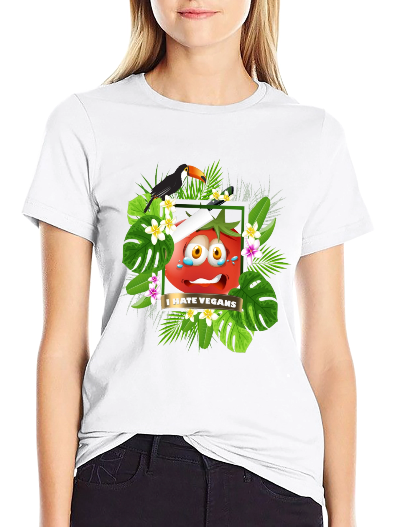 I Hate Vegans Graphic T-Shirt - Tropical Tomato Tee