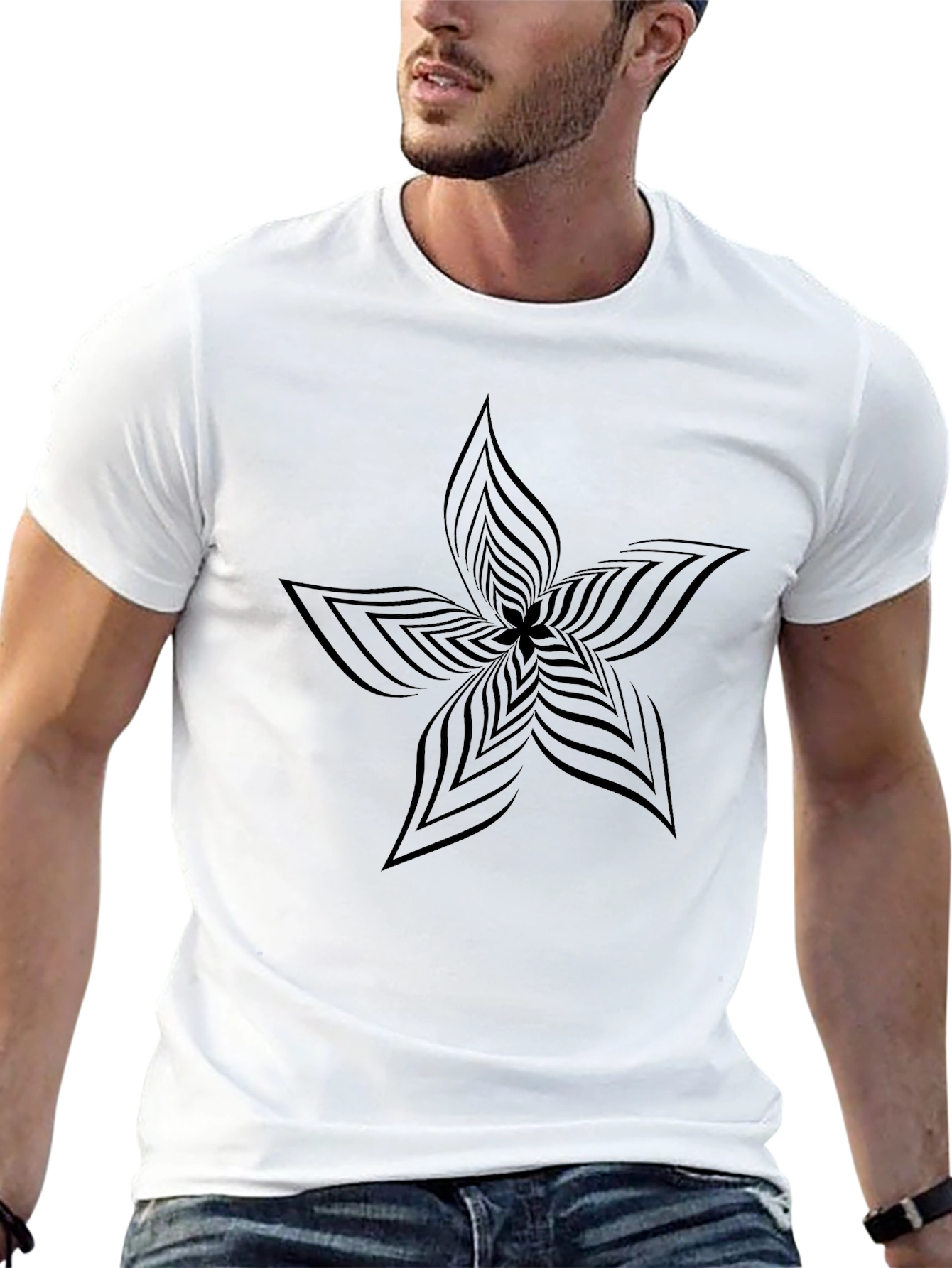 Abstract Flower Graphic Black T-Shirt