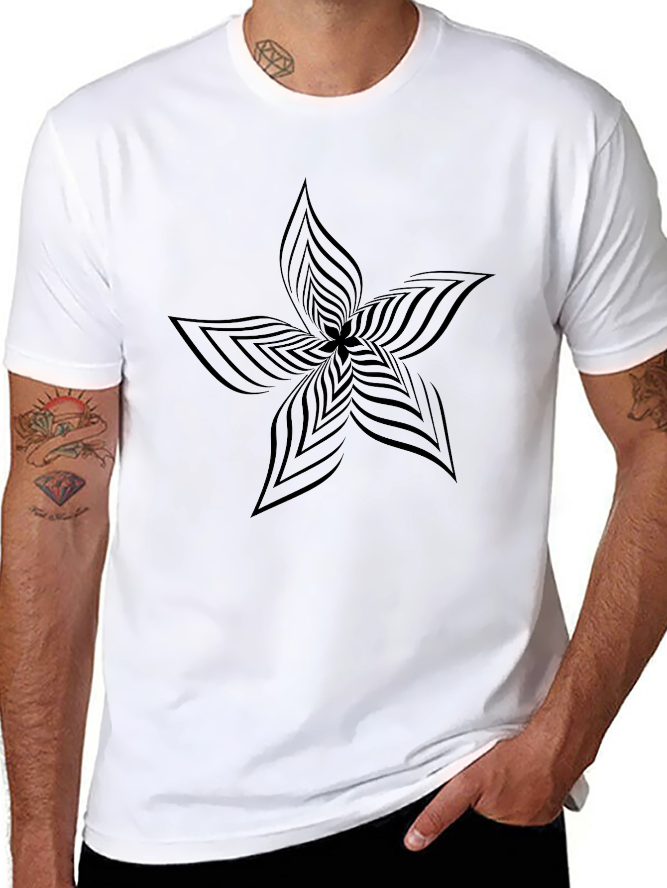 Abstract Flower Graphic Black T-Shirt