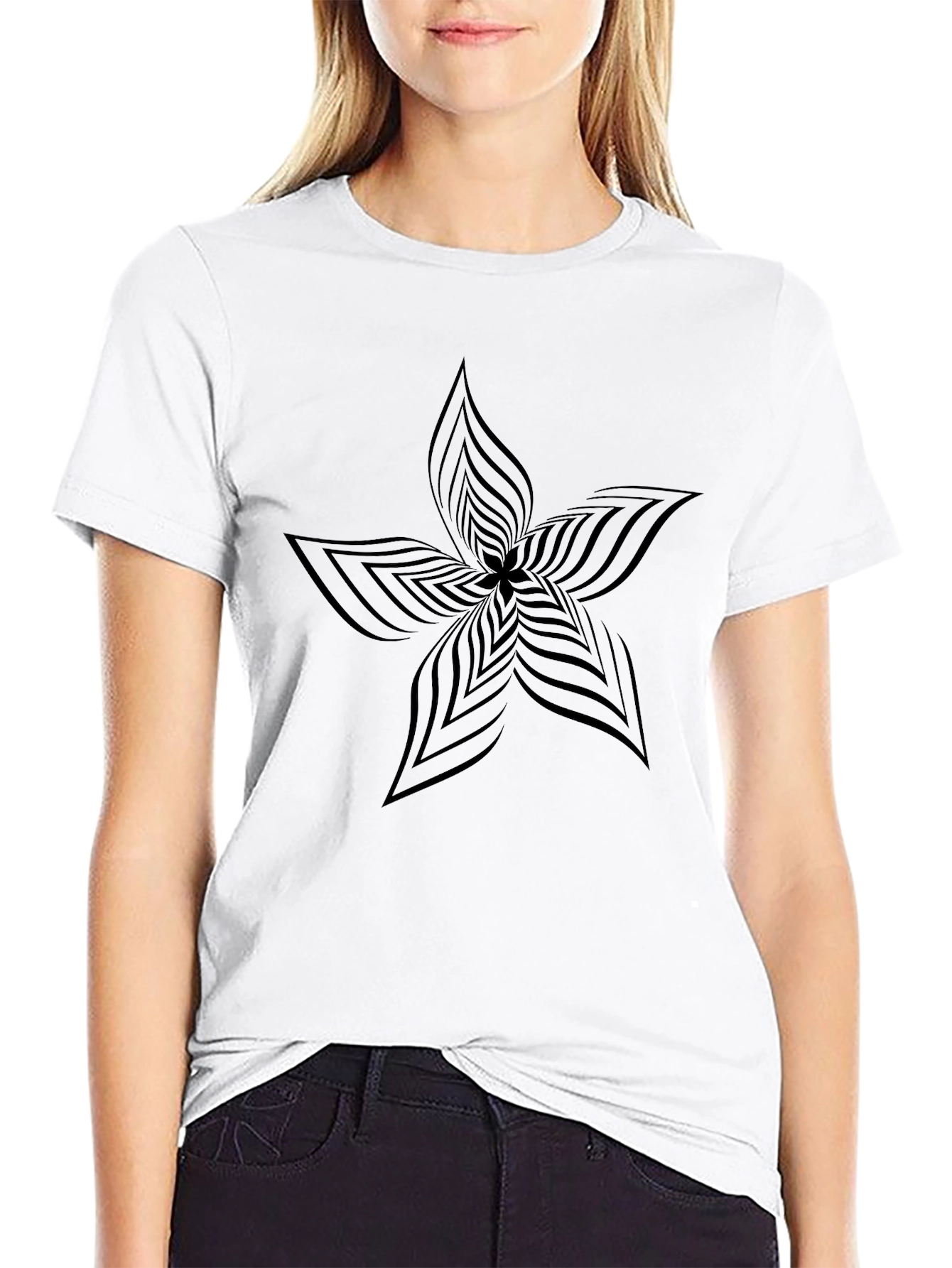 Abstract Flower Graphic Black T-Shirt