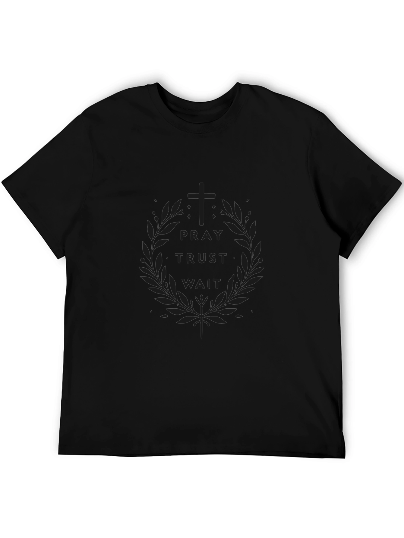 Pray Trust Wait Mens Black T-Shirt