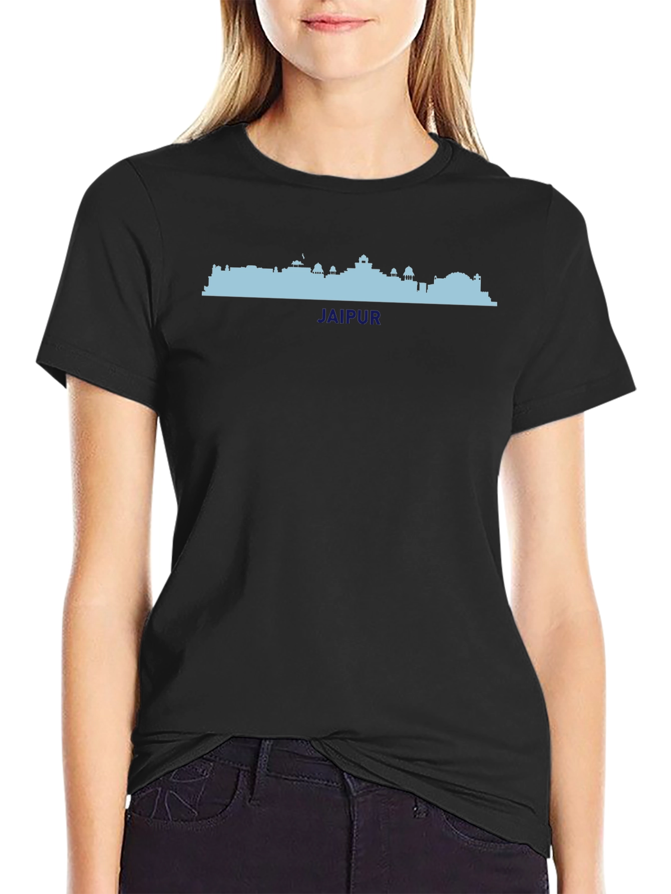 Jaipur Skyline Graphic Tee - Black Cotton T-Shirt