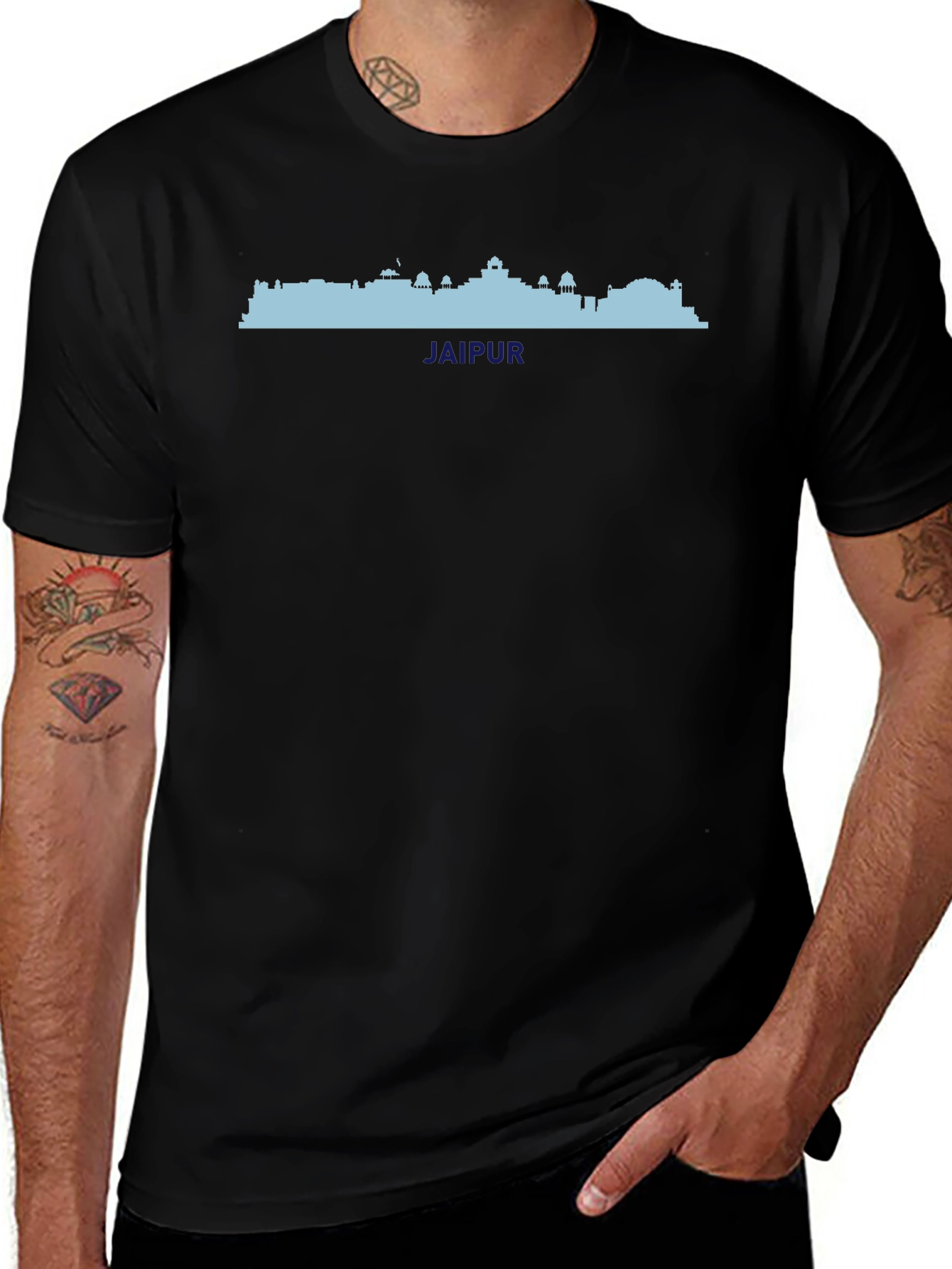 Jaipur Skyline Graphic Tee - Black Cotton T-Shirt
