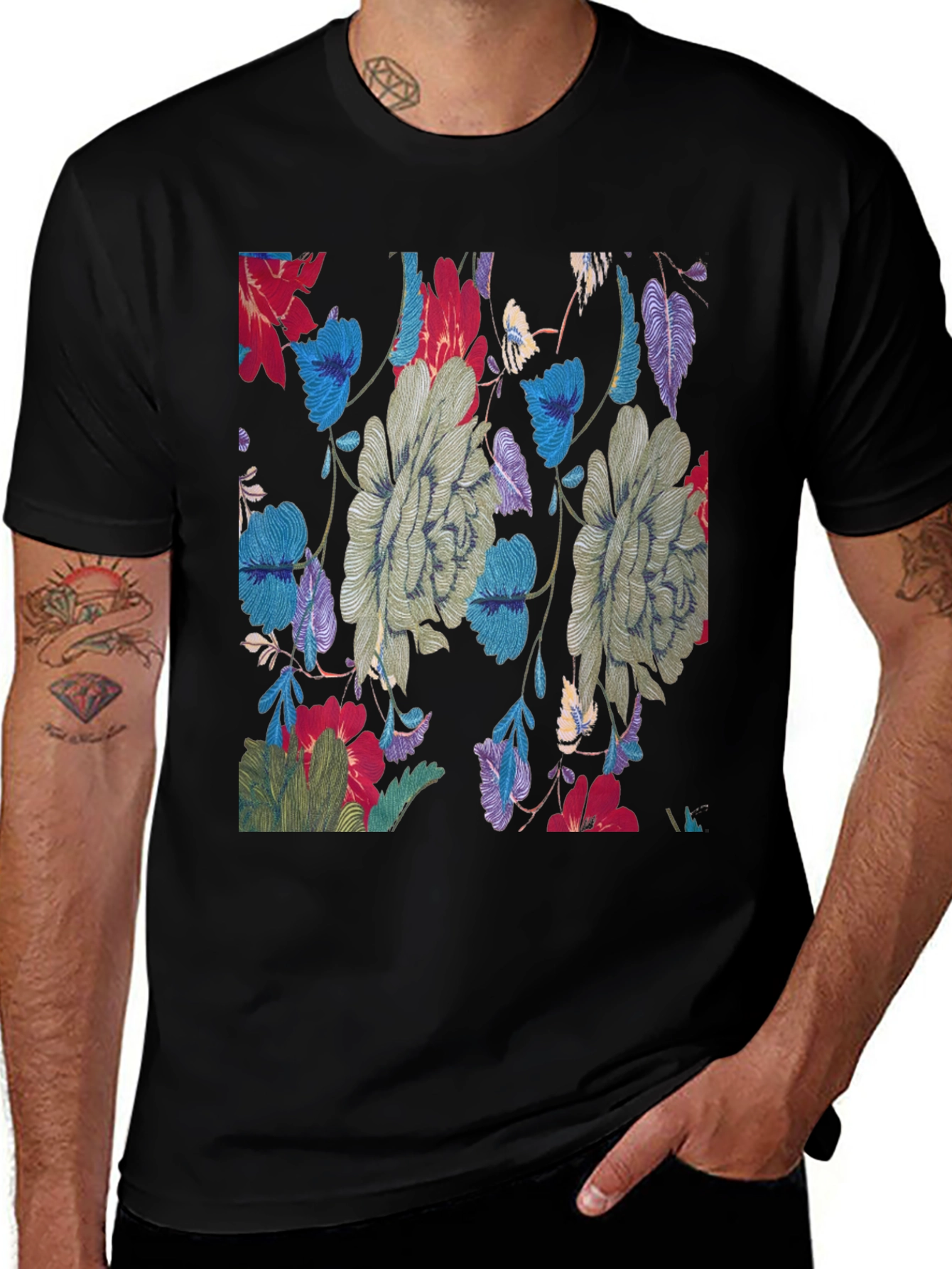 Floral Print Crew Neck Tee