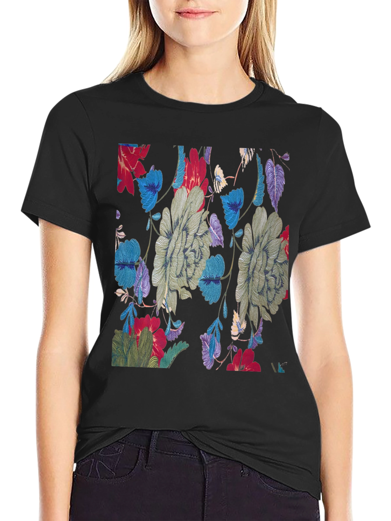 Floral Print Crew Neck Tee