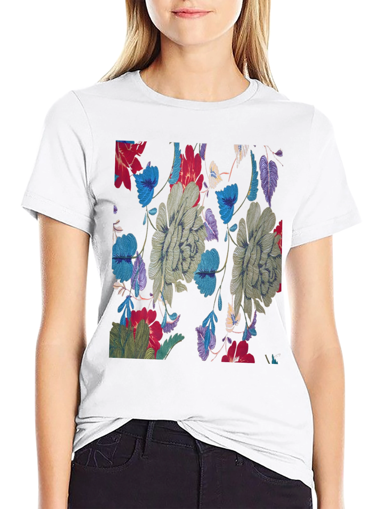 Floral Print Crew Neck Tee