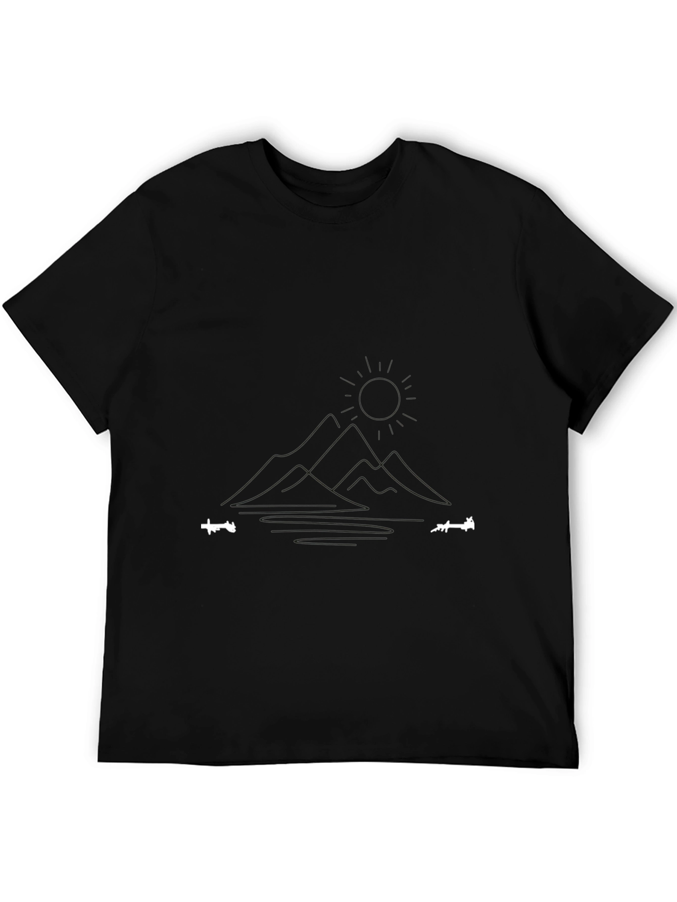 Minimalist Mountain & Lake Graphic Black T-Shirt