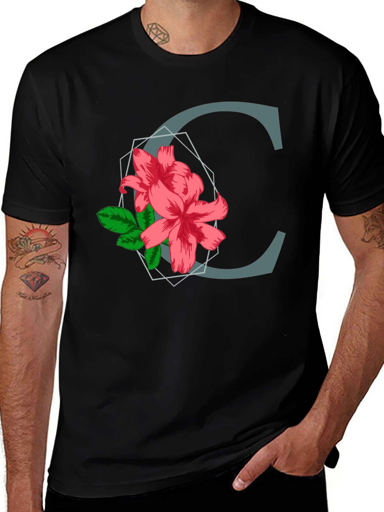 Floral Letter C T-Shirt - Custom Initial Tee