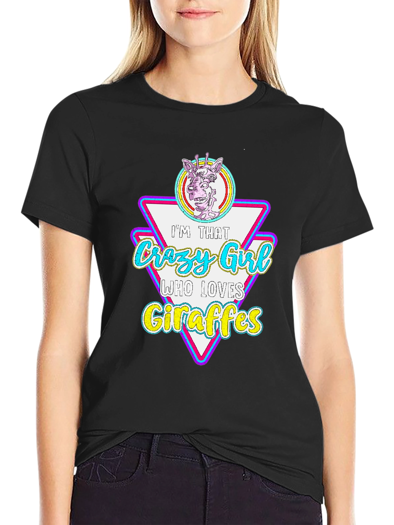 Crazy Giraffe Lover Black T-Shirt