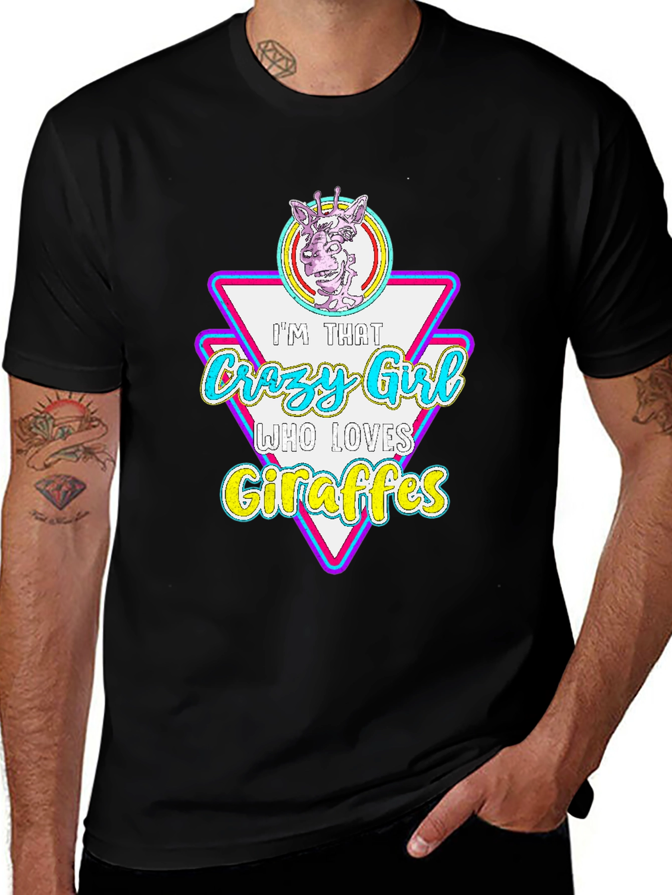 Crazy Giraffe Lover Black T-Shirt